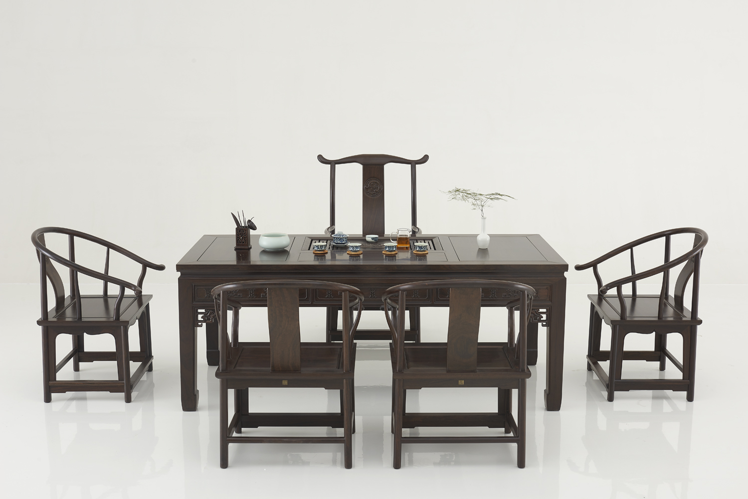 (92222)汉唐茶桌  黑紫檀大祥龙桌A款