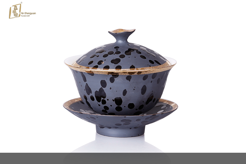 (13982)衡连  金边盖碗(内青)