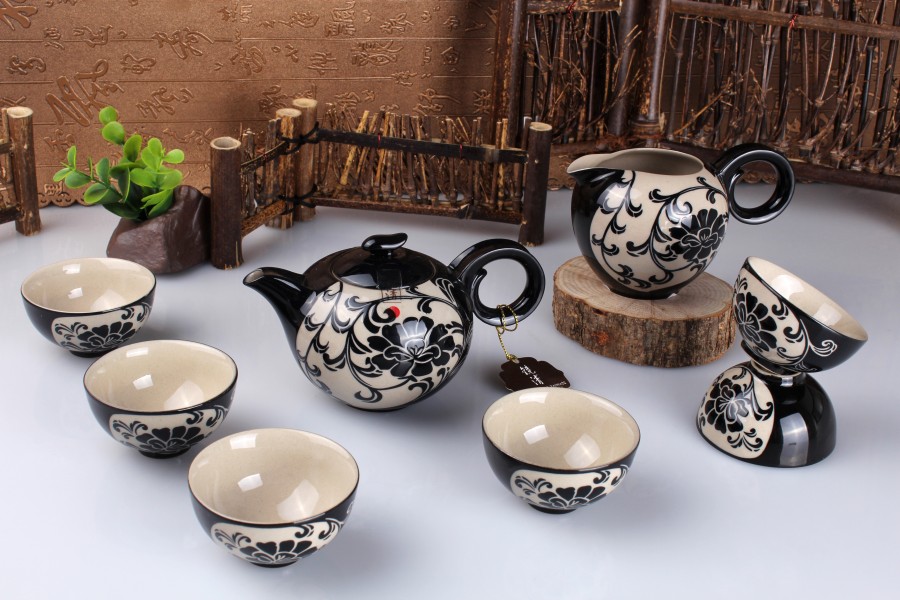 (07729)陆宝  镜清磁州窑花影茶组9件式