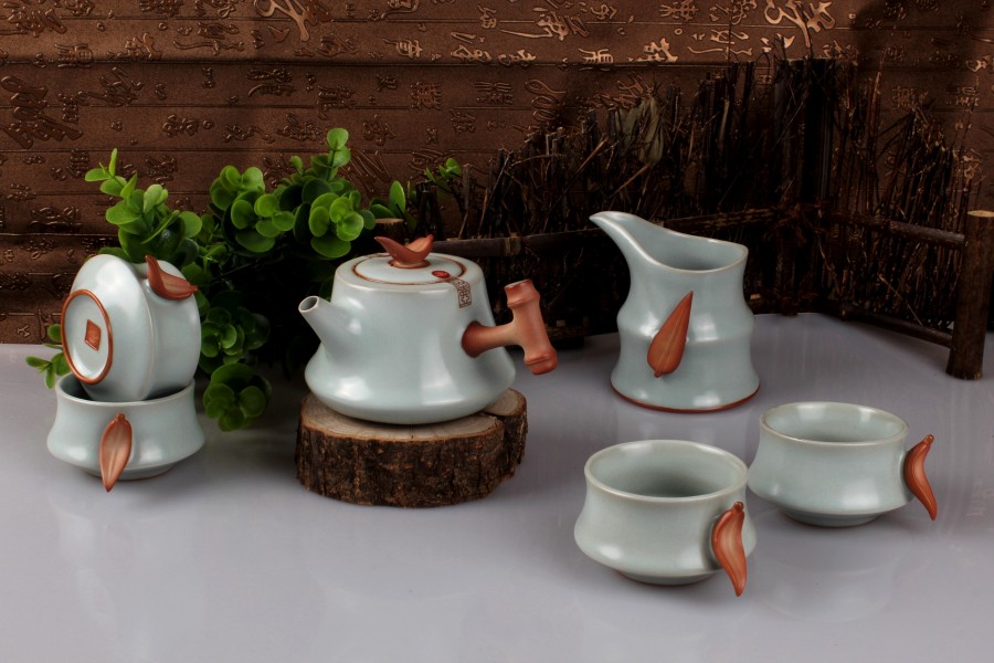 (03012)衡连  汝窑咏竹壶套组6入