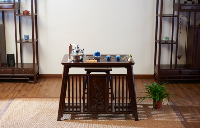 (91634)汉唐茶桌  习茶桌-黑紫檀 (电框37*20)